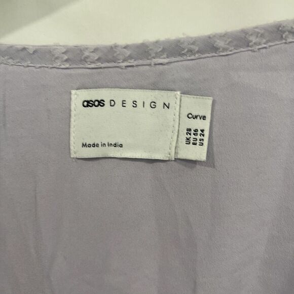 ASOS DESIGN Curve Plus Size 22 Smock Blouse Lilac Lavender Babydoll Long Sleeve - Picture 4 of 9